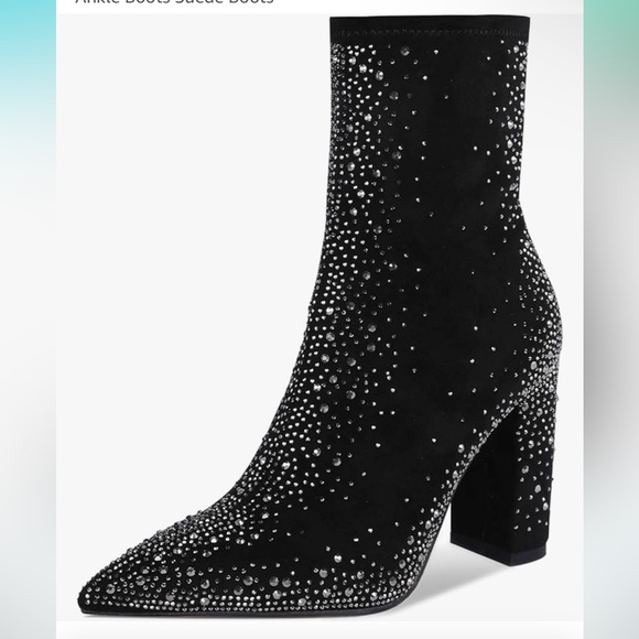 Shoes - ISNOM Black Rhinestone Boots